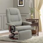 Fauteuil relax inclinable repose-pieds réglable pivotant 360° piètement bois revêtement PU respirant et doux gris-9