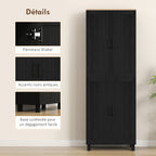 Armoire de cuisine hauteur 170 cm buffet haut avec 4 portes et étagères ajustable, design moderne, noir-6