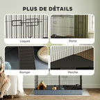 Cage pour petits animaux 2 en 1 avec dessus amovible enclos lapin 2 zones séparées rampe 121 x 61 x 61 cm en acier noir-6