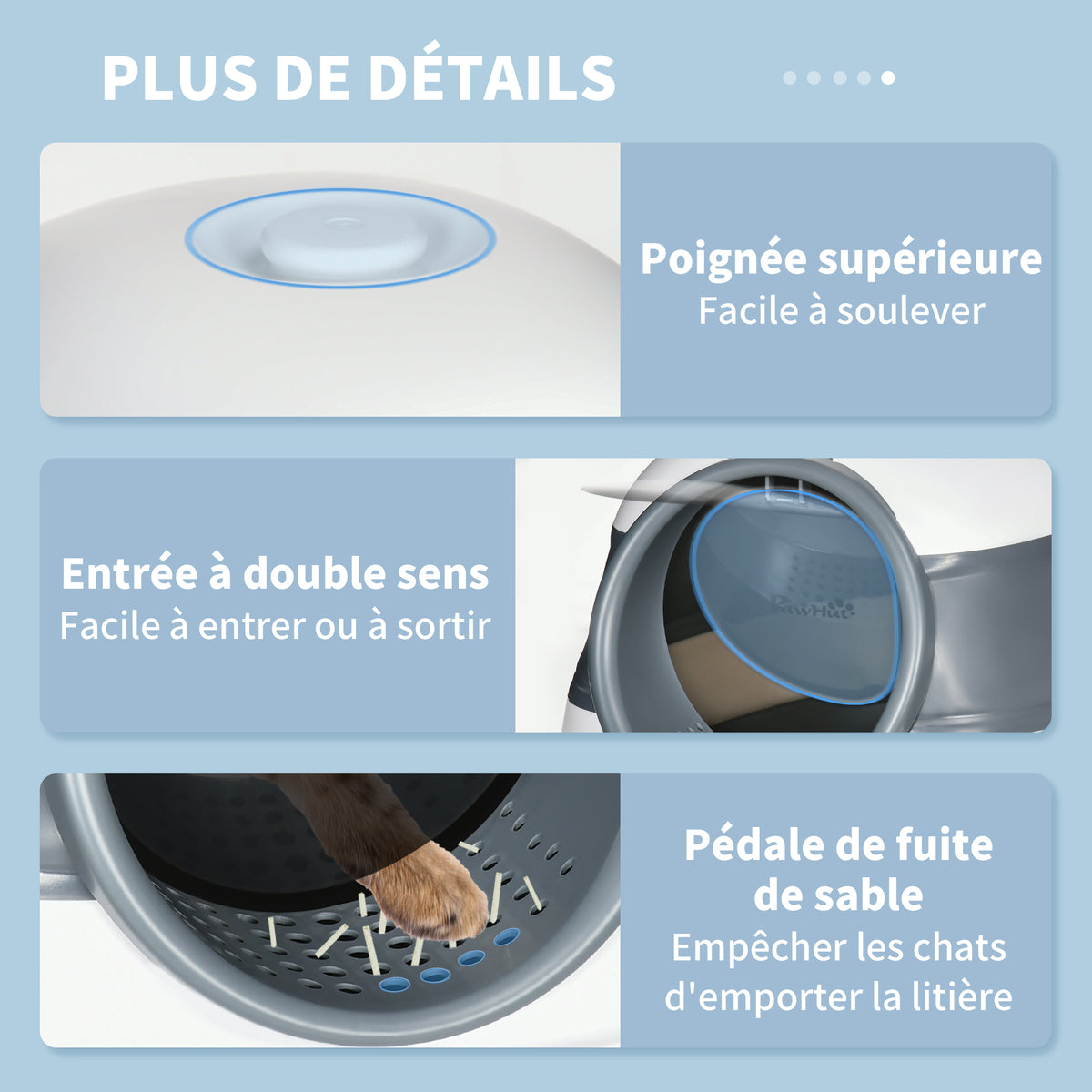 Maison de toilette pour chat pliable porte battante lucarne + pelle fournis 52 x 41 x 38 cm gris blanc-7