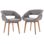 Lot de 2 Chaises Salle à Manger, Chaises de Cuisine en Tissu Effet Lin, Dossier Incurvé, Pieds en Bois de Hêtre, Gris-0