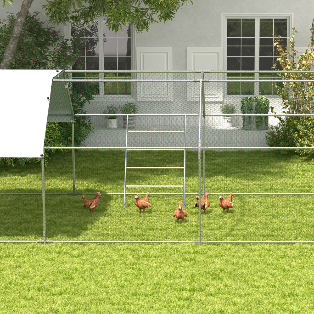 Grand perchoir échelle pour poules 4 niveaux avec barreaux en bois et structure métal 140 x 86 x 2,5 cm argent naturel-8