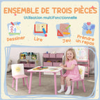 Table enfant avec chaise, ensemble table et 2 chaises enfant en bois, motifs d'étoile, 60 x 60 x 44 cm, rose-3