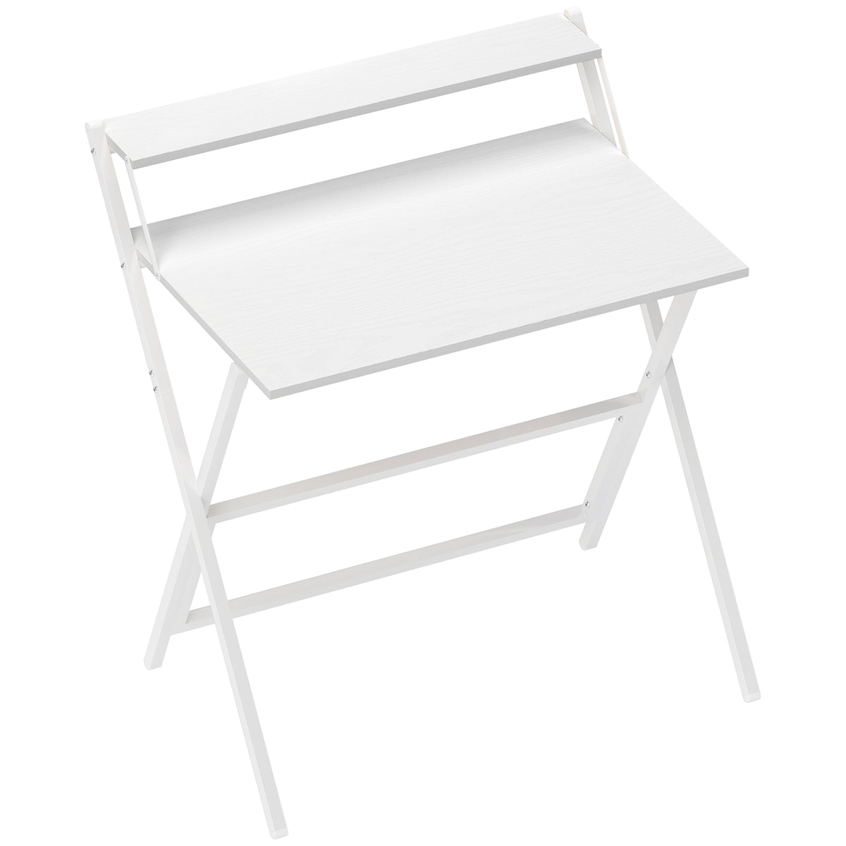 Bureau pliable 75,5 x 50 cm avec étagère de rangement pour chambre, petits espaces, blanc-0