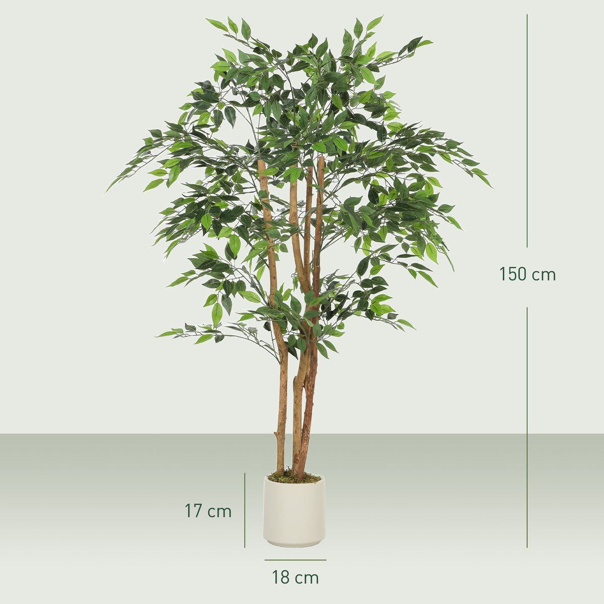 Plante artificielle intérieure 150 cm banian arbre artificiel, pot en plastique et tronc en bois massif, vert-2
