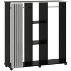 Armoire penderie Meuble de Rangement Mobile 6 roulettes 120L x 40l x 128H cm en bois Noir-0