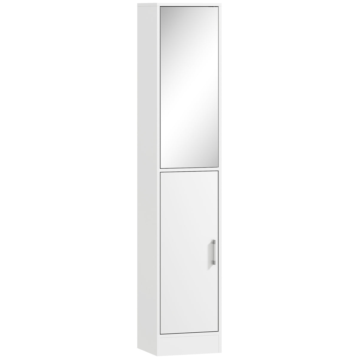Meuble colonne salle de bain avec miroir, meuble de rangement à 6 niveaux 2 portes étagères réglables 32x28x162cm blanc-0
