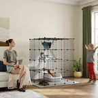 Clôture pour animaux domestiques lapin enclos intérieur 4 niveaux modulable panneaux grillagés 105 x 105 x 140 cm noir-1