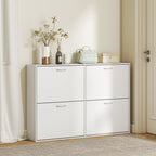 Armoire à Chaussures Meuble à Chaussures Grande Taille dim. 120L x 24l x 81H cm 4 Portes abattantes Double Niveau en Bois Blanc-7