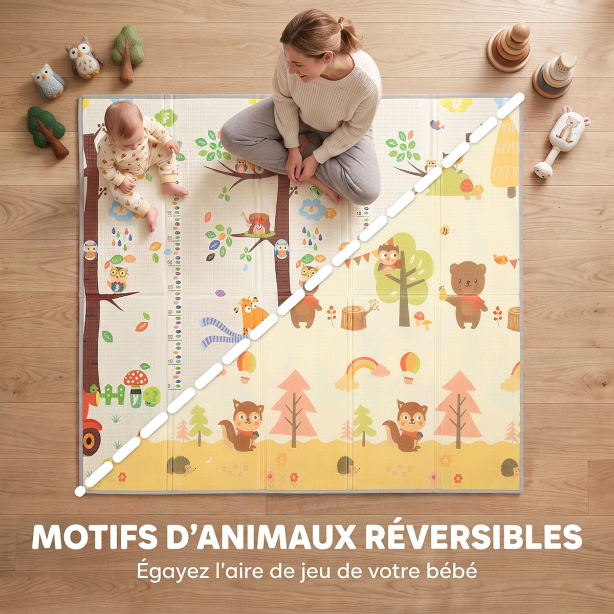 Tapis d'Éveil Bébé Pliable et Réversible, 200 x 180 cm, Tapis de Jeu en Mousse Épais, Antidérapant et Imperméable-3
