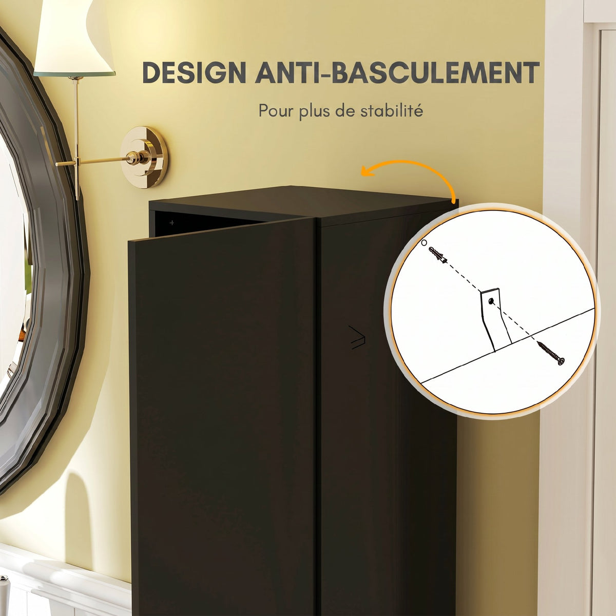 Meuble colonne de salle de bain 2 placards avec étagères réglables + 2 niches 30 x 30 x 181,5 cm noir-5