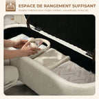 Banc de rangement, banc coffre de rangement en tissu bouclette avec couvercle relevable et pieds en acier, crème-3
