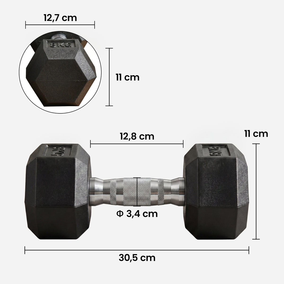 Ensemble d'haltères courtes hexagonaux total 16 Kg - entraînement musculaire & haltérophilie - métal caoutchouc noir-2