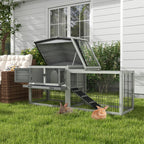 Clapier de sol cage à lapin cottage niche supérieure avec rampe enclos extérieur 150 x 52 x 68 cm gris-1