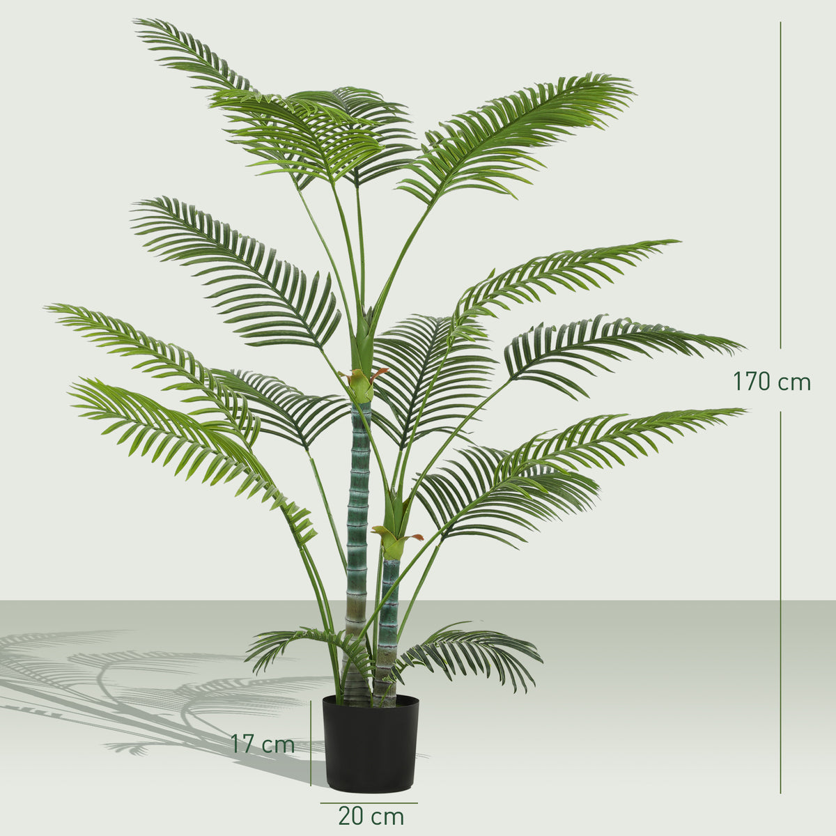 Plante artificielle intérieure 170 cm, palmier arbre artificiel avec pot en plastique et flocage, vert-2