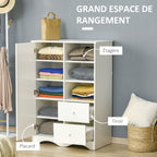 Armoire avec Porte et 5 étagères, 3 niches, 2 tiroirs, meuble de rangement blanc pour chambre, salon, bureau-4