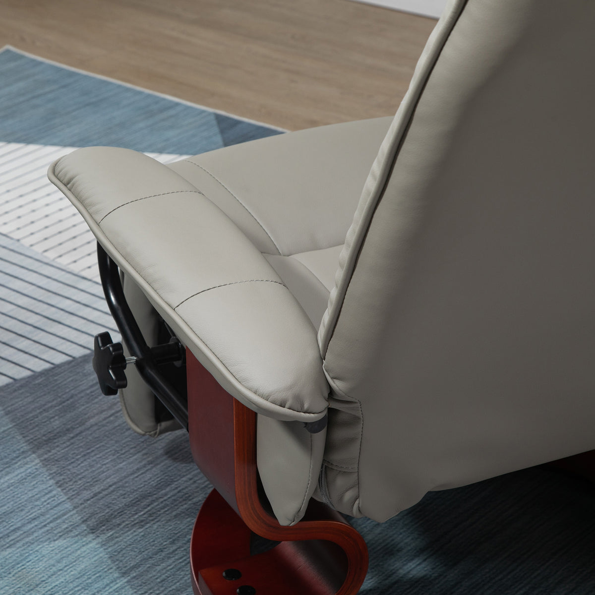 Fauteuil relax inclinable repose-pieds réglable pivotant 360° piètement bois revêtement PU respirant et doux gris-7