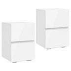 Lot de 2 Tables de Chevet, Tables d'Appoint avec 2 Tiroirs, Façades à Haute Brillance, Plateau Large, 40x40x58cm, Blanc-0