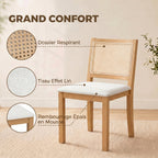 Lot de 2 chaises de salle à manger, chaises de cuisine avec assise rembourrée, dossier effet rotin, crème et chêne-5