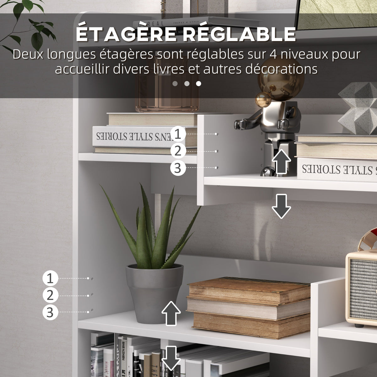 Bibliothèque étagère Meuble de Rangement dim. 90L x 24l x 91H cm 4 Niveaux 3 Panneaux arrières Panneaux de Particules Blanc-4