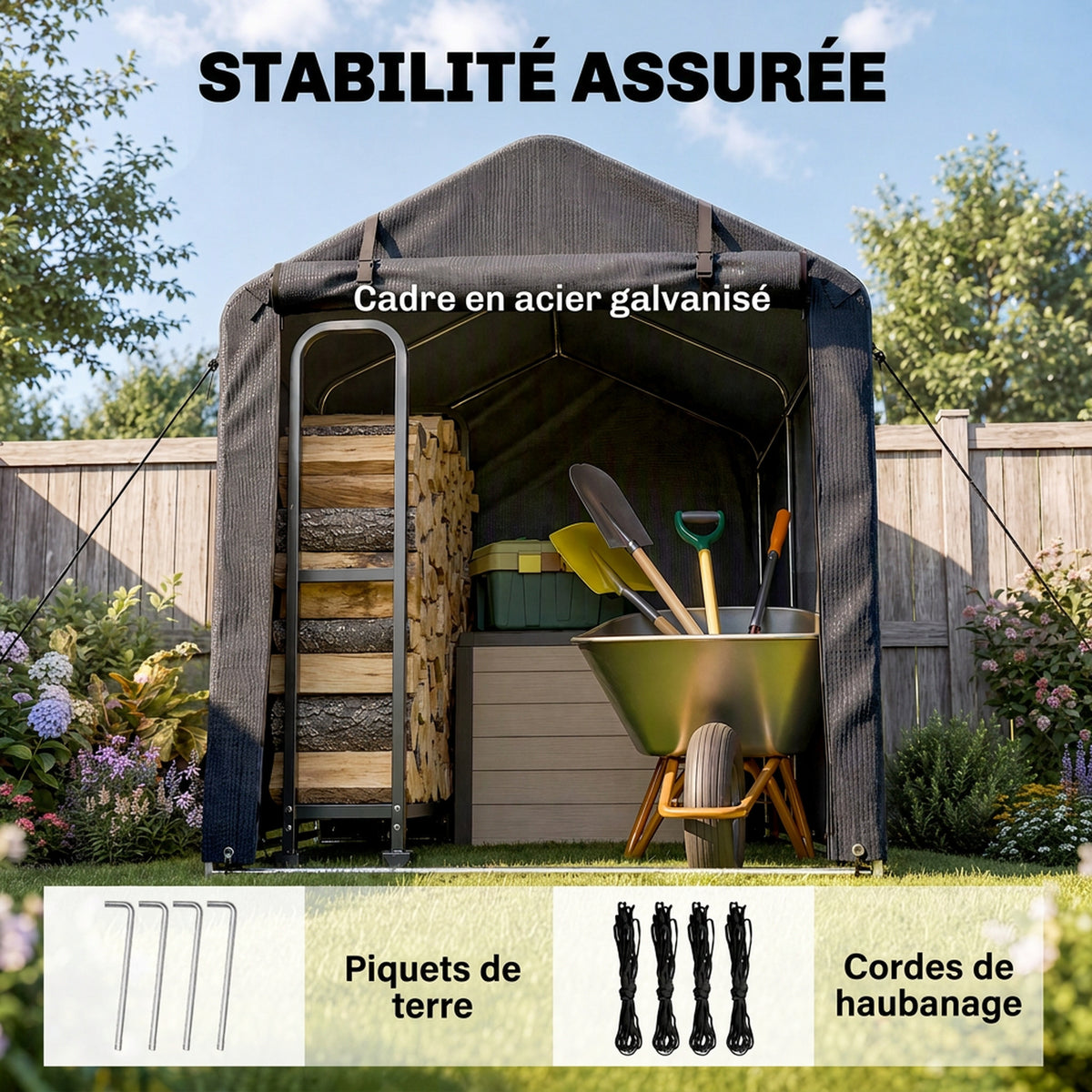 Abri de jardin 2 x 1,6 x 1,65 m abri extérieur cadre en métal galvanisé, imperméable résistant aux UV, gris foncé-4