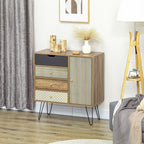 Meuble de rangement commode buffet 4 tiroirs 1 placard - pieds épingles à cheveux style bohème 79 x 39 x 86 cm marron-9