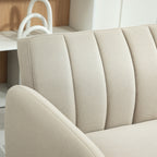 Canapé Convertible 2 Places Design scandinave Dossier inclinable 3 Positions Pieds Bois Tissu Aspect Lin Beige-8