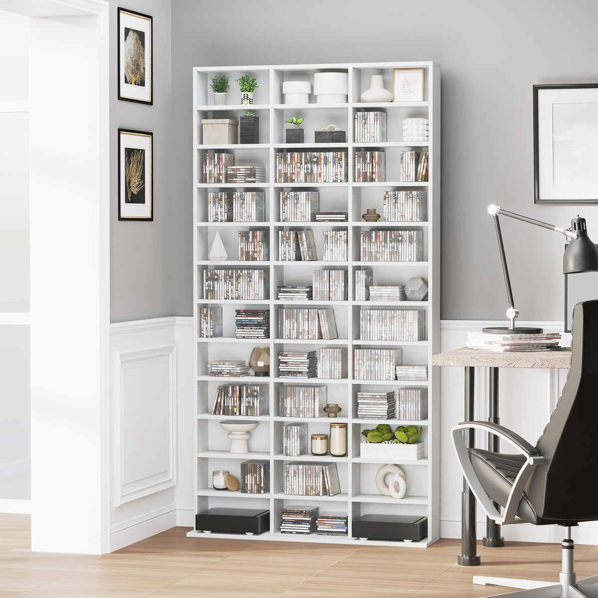 Étagère Rangement CD/DVD Meuble de Rangement pour 1116 CDs 36 Compartiments réglables en Hauteur Blanc-9