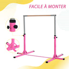 Barre Fixe de Gymnastique pour Enfant, Hauteur Réglable sur 13 Niveaux de 92-150 cm, en Acier et Bois de Hêtre, Barre de Gym d'Entraînement à Domicile, Antidérapant, Facile à Assembler, Rose-6