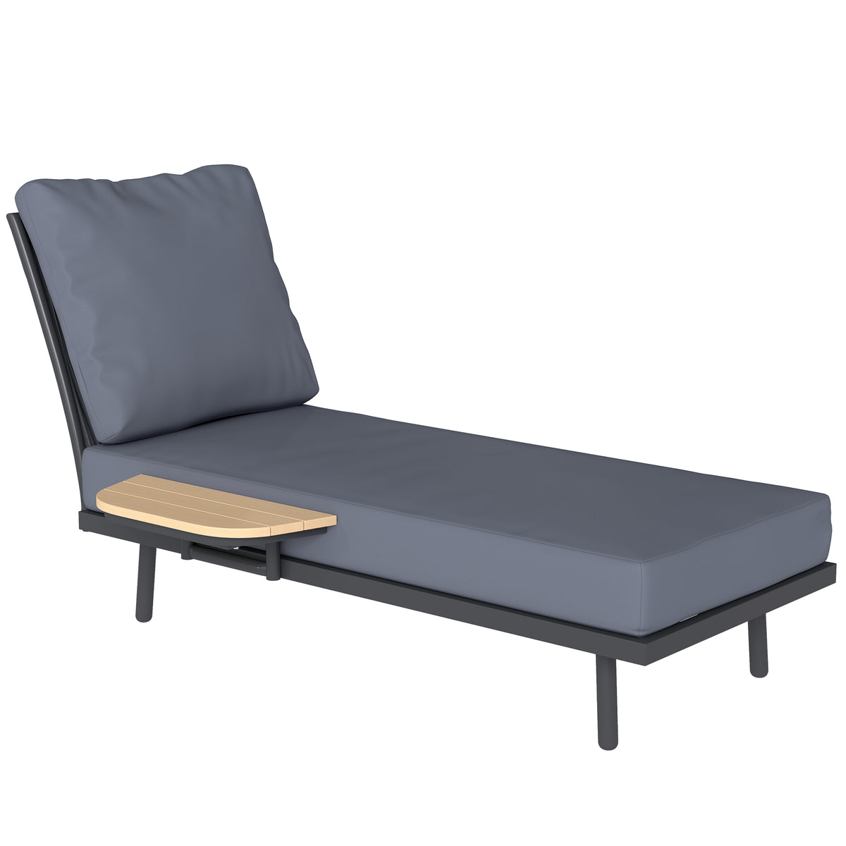 Chaise Longue de Jardin avec Coussins Lavables en Oléfine et Étagère Latérale, Cadre en Métal, 58x137x75cm, Gris-0