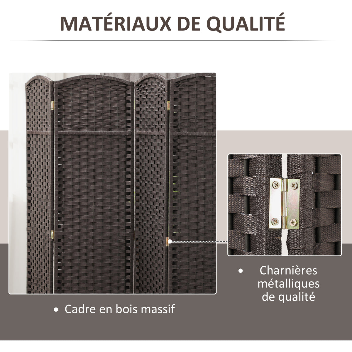Paravent interieur en bois 6 panneaux 240 x 170 cm séparateur de pièce pliable pour salon, chambre à coucher, naturel-5
