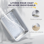Maison de toilette pour chat bac à litière fermé bac acier inoxydable, nettoyage facile, 60,4 x 40,4 x 41,8 cm, blanc-3