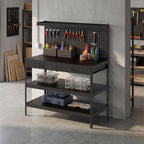 Établi d'Atelier, Charge Max. 272 kg, 122x61x156 cm, Panneau Perforé, 2 Tiroirs et 2 Étagères Réglables, Noir-9