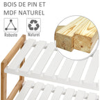 Étagère à chaussures à 3 niveaux, porte-chaussures en bois de pin avec 3 étagères à lattes, pour salon, entrée, 70 x 26 x 57,5 cm, blanc et effet bois naturel-4