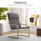 Fauteuil de salon, fauteuil chambre avec accoudoirs incurvés, coussin, tissu aspect lin, 65 x 79 x 98 cm, gris-6