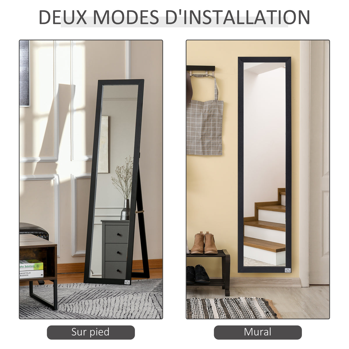 Miroir sur Pied et Mural Rectangulaire, Miroir de Sol Pleine Longueur pour Dressing, Chambre, Salon, 37 x 37 x 154 cm, Noir-5