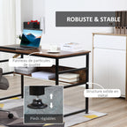 Table à dessin inclinable bureau informatique design industriel - plateau relevable, étagère - panneaux particules aspect vieux bois métal noir-4