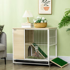 Cage à lapin clapier sur roulettes toit ouvrant plates-formes avec plateau amovible 78 x 52,5 x 76,5 cm naturel-9