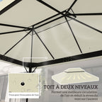 Toile pour tonnelle toile de rechange pour tonnelle à 2 niveaux protection UPF30+ trous de drainage 4 x 3 m crème-3