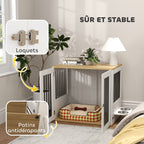 Cage pour chiens, table d'appoint, gamelles amovibles rotatives à 360° 2 portes pour chien moyenne 80x55x71,5cm blanc-5