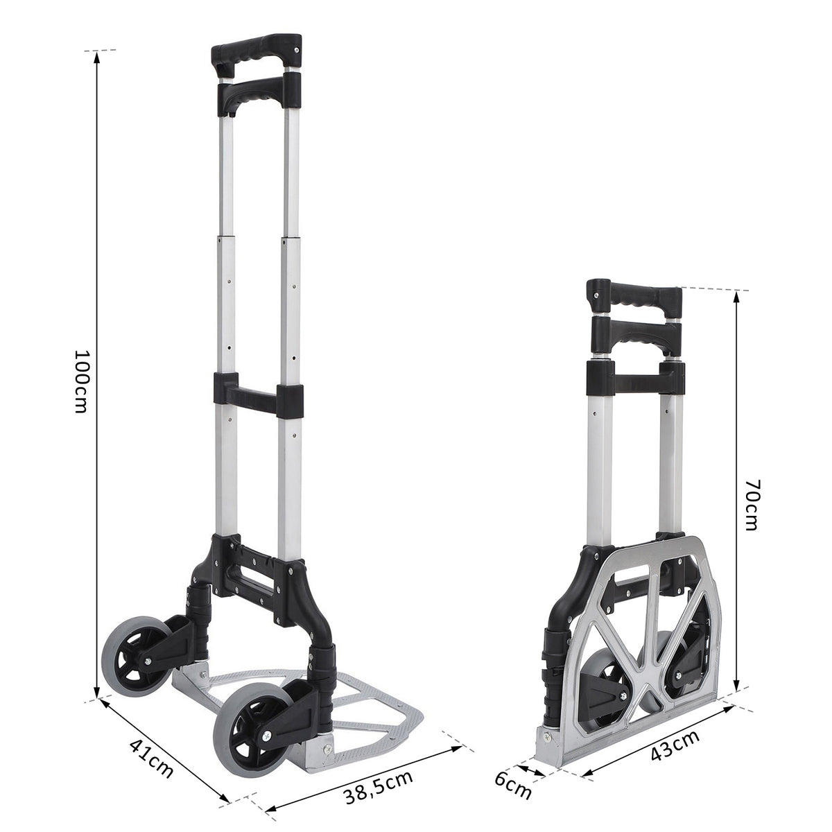 Chariot diable pliable leger telescopique charge 70kg en aluminium argent-noir-2