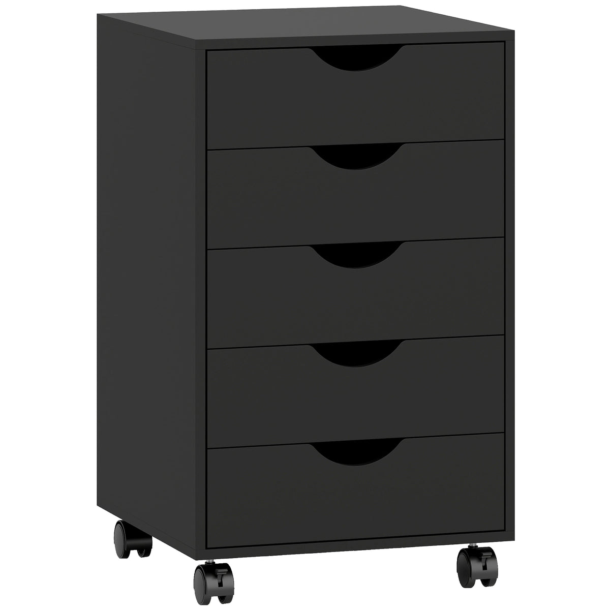Caisson bureau mobile, meuble rangement bureau sur roulettes, 5 tiroirs, 40 x 40 x 68,5 cm, noir-0