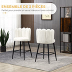 Lot de 2 chaises hautes tabourets de bar avec repose-pieds acier tissu effet laine bouclée hauteur 65 cm crème noir-3