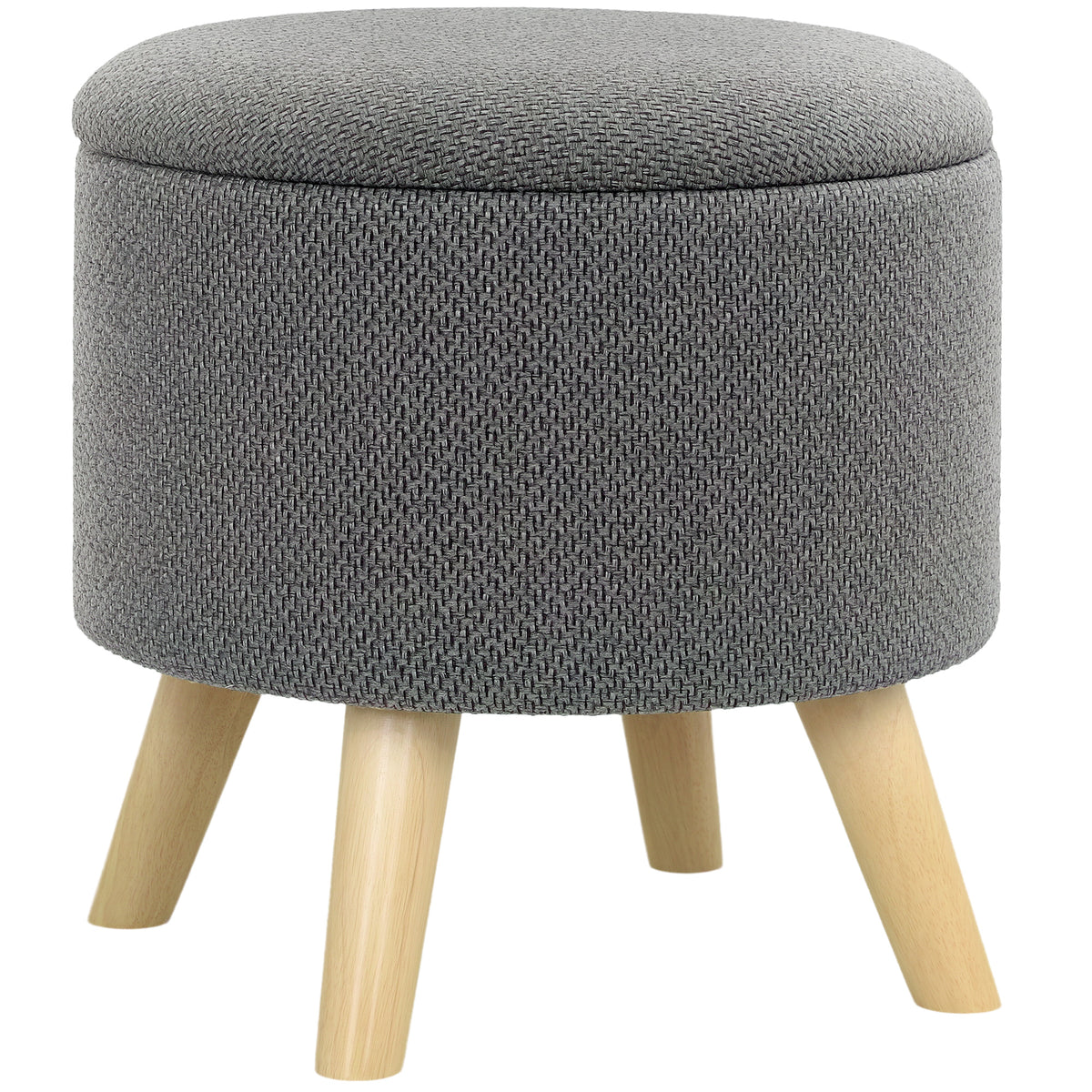 Pouf rond repose-pieds tabouret avec coffre de rangement pieds en bois design moderne gris-0