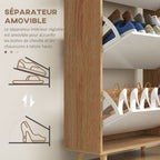 Meuble à chaussures 3 abattants avec étagère réglable, 72L x 24P x 119H cm, naturel et blanc-5