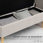 Banc coffre rangement rembourré aspect lin pour chambre à coucher, entrée, salon, charge 220 Kg, 110 x 39 x 45 cm, beige-3