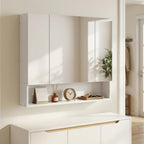 Armoire murale salle de bain avec miroir, armoire de toilette 3 portes miroir, étagères réglables, 90x15x75cm, blanc-8