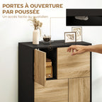 Buffet salon meuble de rangement armoire de cuisine portes à pousser et 4 placards style moderne 60 x 35 x 78 cm, noir-6
