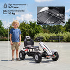 Kart à pédales pour enfant siège réglable 3 positions frein à main enfant de 5 à 12 ans blanc noir-2