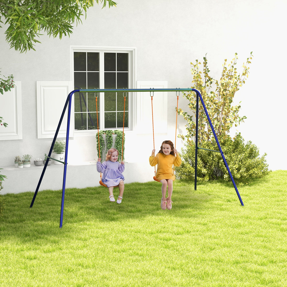 Balançoire portique balançoire pour enfants avec 2 siège de balançoire structure en métal charge max. 90 kg multicolore-1